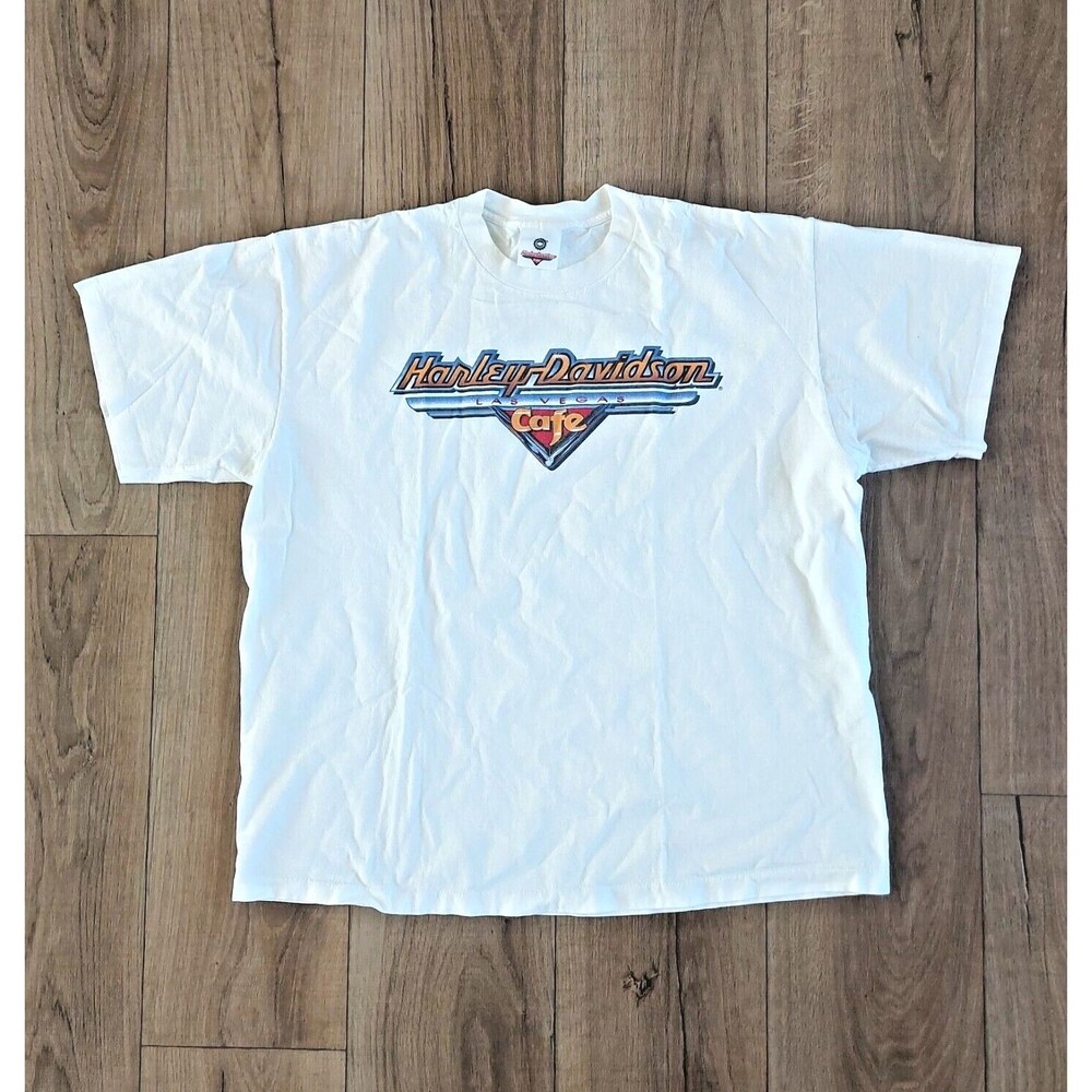 Vintage Harley Davidson Cafe Las Vegas Shirt White 100% Cotton Size XL *FLAW*